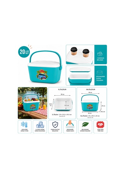20 Lt Buzzy Baskılı Buzluk Termos 1179 Cooler Box -405 Turkuaz