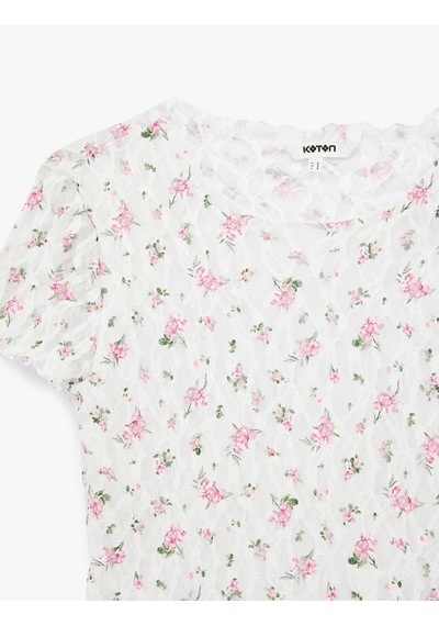 Koton Çiçekli Beyaz Kadın T-shirt 6sak50014uk Beyaz