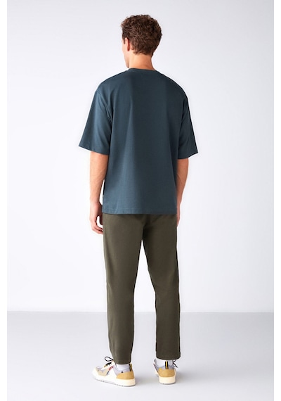 Grimelange Joel Erkek %100 Organik Pamuklu Kalın Kumaşlı Özel Dokulu Etiket Detaylı Oversize Yeşil T-shirt