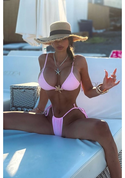 Yıldız Detay Üçlü Brazilian Bikini Set - Pembe