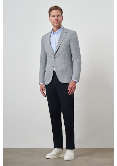 Morven Erkek Lacivert Keten Dokuma Slim Fit Mono Yaka Ceket 25ys002002200 Lacivert
