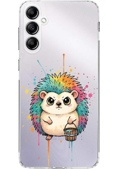 Samsung Galaxy A14 İle Uyumlu Splash Kirpi Tasarımlı Şeffaf Silikon Kılıf Şeffaf