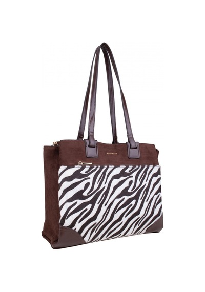Dukidaso Kahverengi Zebra Desen Ön Cepli Kadın Omuz Çantası Kahverengi T8346 Kahve