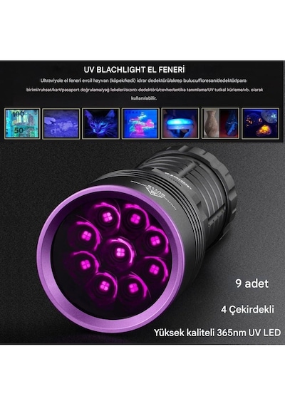 90w 365nm Profesyonel Ultra Güçlü Mor Uv Işık Para Kontrol Fen...