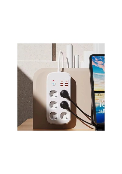 Termal Akım Korumalı 6 Lü Priz 4x Usb 2x Type-c Çıkışlı Grup Priz Çoğaltıcı 3500w Siyah 0
