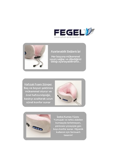 FG-01 6D Çift Yönlü Isıtmalı Şarjlı Masajlı Boyun Yastığı - Pembe