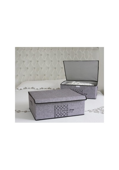 50x40x19 Cm Keçe Kapaklı Hurç Katlanabilir Saklama Kutusu Dolap İçi Giysi Organizer Gri - 750788432 Gri