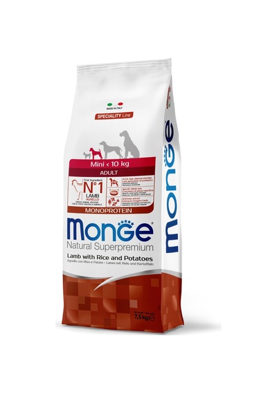 Monge Mini Adult Tek Proteinli Kuzulu Pirinçli Patatesli Yetişkin Köpek Maması 7,5 Kg