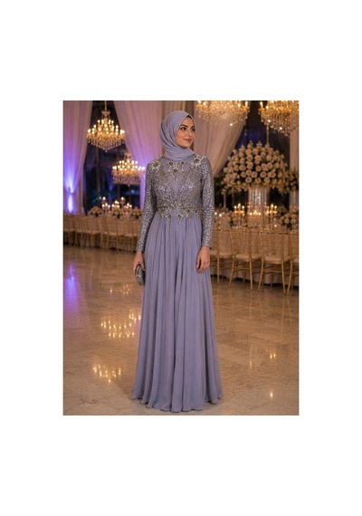 Gül&can Butik Gri Payetli Tesettür Abiye Elbise Gri