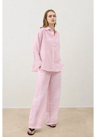 Antioch Dökümlü Oversize Kadın Gömlek Pembe