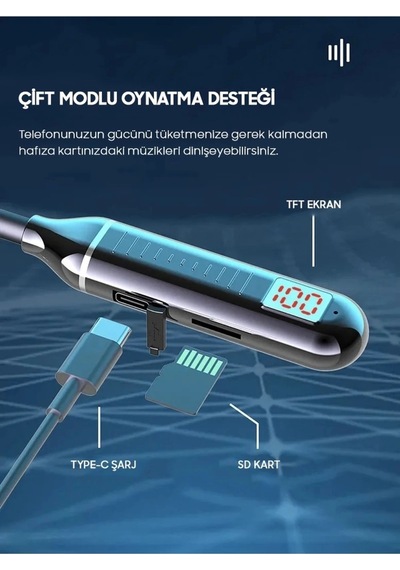 Fitness Tutkunu Boyundan Askılı Bluetooth Kulaklık 130 Saat Çalma Süresi