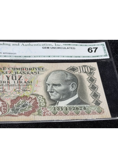 Türkiye 1979 100 Türk Lirası 6. Emisyon Cga 67 Gem Uncırculated Atatürk & Ağrı Dağı