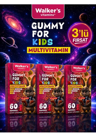 Kids Multivitamin Gummy 3lü Paket Sitikolin Lutein Çinko C Vitamini, Bağışıklık, Göz,odaklanma , Boy Uzaması