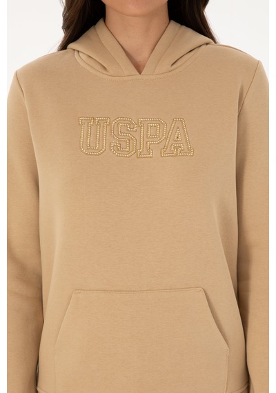 U.S. Polo Assn. Kadın Kum Şardonlu Kapüşonlu Basic Sweatshirt 50313566-VR085