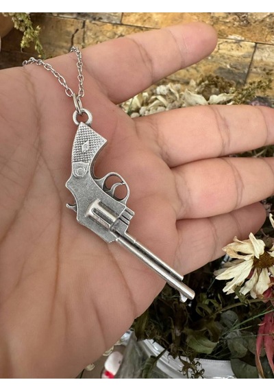 Tabanca Figürlü Kolye Gümüş Renk Unisex Metal Takı Çok renkli