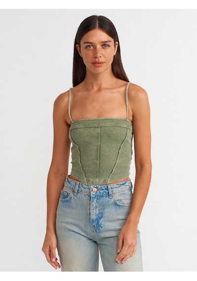 Dilvin Askılı Crop Top Yeşil