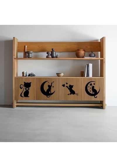 4 Adet Sevimli Kedi Şablonu, Yeniden Kullanılabilir, Duvar Boyama, Kumaş Boyama, Cam Sanatı
