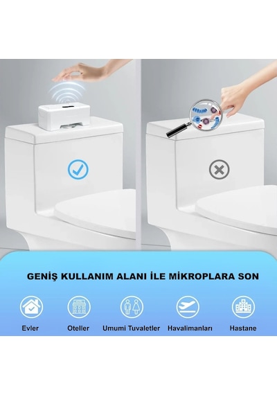 Hymark Otomatik Wc Tuvalet Sifonu Kızılötesi Sensörlü Temassız Akıllı Sensör Şarjlı Dahili Pil Beyaz