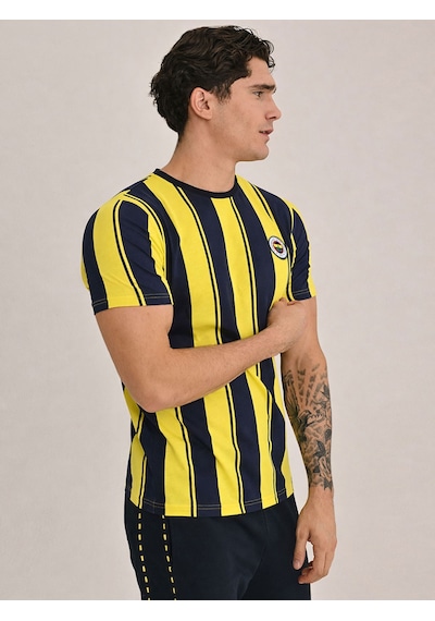 Fenerbahçe Erkek Trıbun Çubuklu Tshırt Lacıvert-sarı