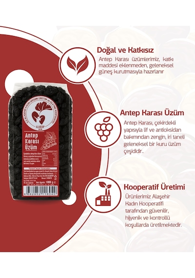 Alaşehir Kadın Kooperatifi Antep Karası Kuru Üzüm 1 KG
