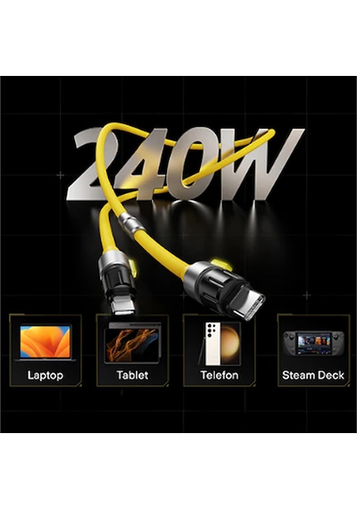 Sharge Phantom USB-C to USB-C 240W Hızlı Şarj Kablosu - Sarı