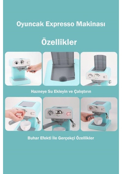 Pilli Işıklı Sesli Mutfak Oyuncağı Gerçekçi Buhar Özellikli Eğitici Espresso Makinesi