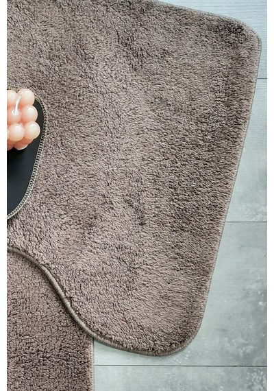 Ultrasoft Düz Kapuçino 3 Lü Banyo Halısı Paspası Seti Kaymaz Kahverengi