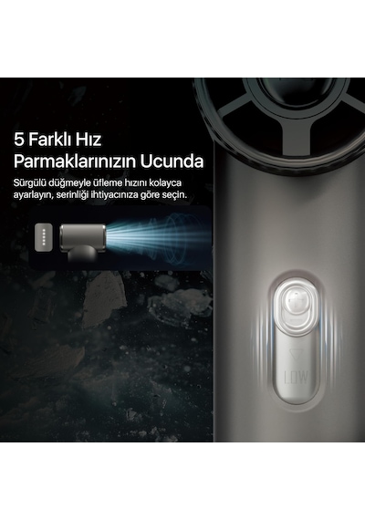Nitecore Nef01 Premium Şarjlı El Fanı, 5 Kademeli, 4000 Mah, Alüminyum Gövde, 13 Saate Kadar Kullanım Gri