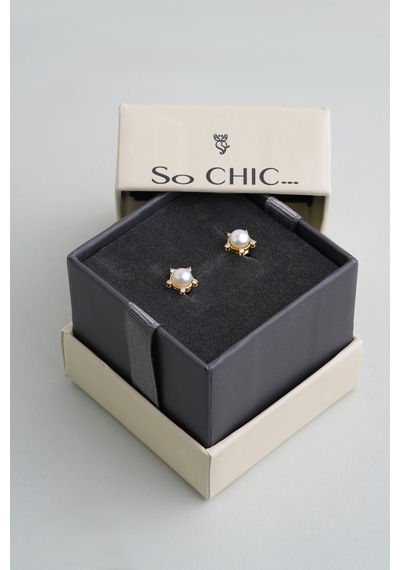 Diamond Collection 14 K Sarı Altın 0,11 Karat Pırlanta Doğal İnci Küpe