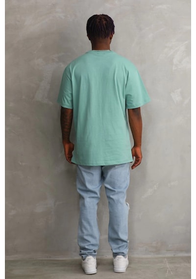 Barlashive Erkek Baskılı T-shirt Kısa Kol Bisiklet Yaka Rahat Kalıp Tişört - Mint Yeşili Çok Renkli