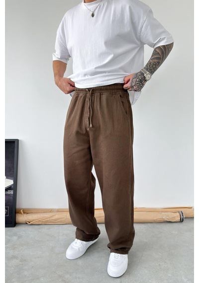 Kahverengi Basic Gabardin Baggy Pantolon