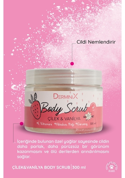Derminix Vücut Peelingi Body Scrub Çilek Vanilya 300 ML
