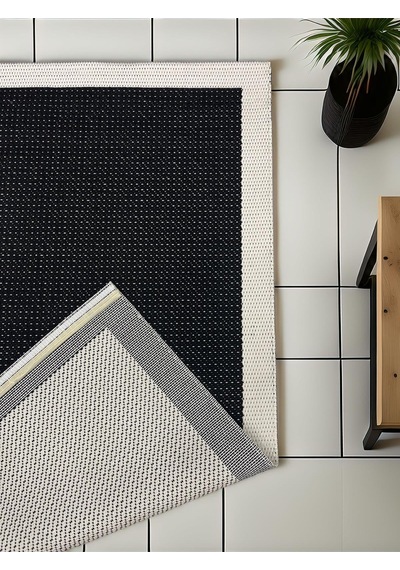 Derin Sisal Krem Bordürlü Siyah Jüt Sisal Dekoratif Kaymaz Taban Yıkanabilir Halı St05-948 Renkli