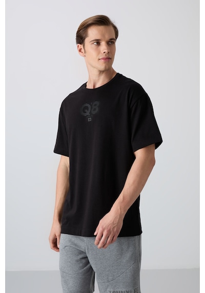 Tommy Life Siyah Pamuklu Kalın Yumuşak Dokulu Oversize Fit Baskılı Erkek T-shirt - 88333 Siyah