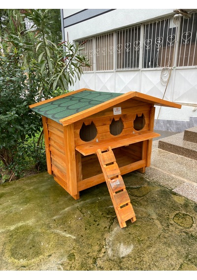 Pati Emlak Kedi Evi Ahşap Mamalıklı Dış Mekan Pati Emlak Kedi Kulübesi