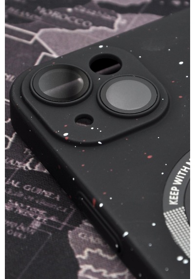 Apple Uyumlu iPhone 13 Uyumlu Siyah Benekli Desenli İnce Sert Kapak Kılıf Kamera Lens Korumalı Siyah -