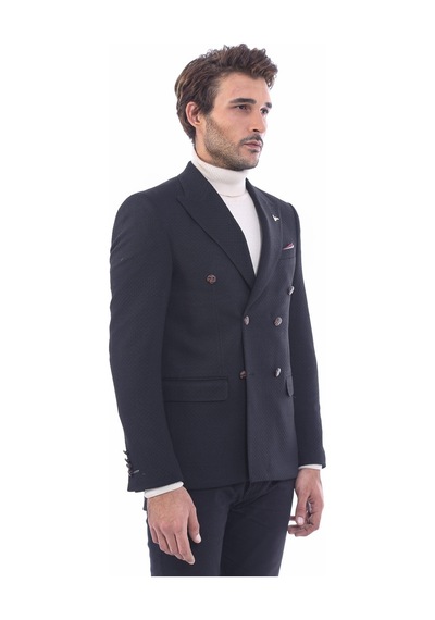 Wessi Kruvaze Slim Fit Erkek Siyah Ceket Siyah