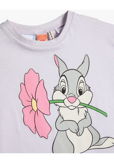 Koton Bambi Tişört Thumper Tavşan Baskılı Kısa Kollu Bisiklet Yaka Lila 3smg10166ak 3SMG10166AK370 Lila