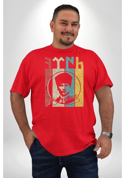 Angemiel Atatürk İmzalı Türk Logo Kırmızı Büyük Beden Erkek Kadın Unisex Basic Ön Baskılı Tişört Kırmızı