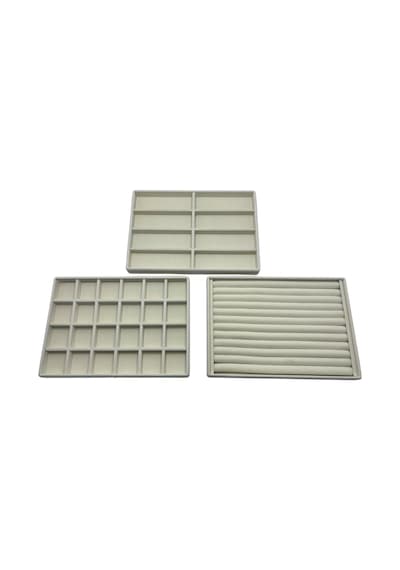 Yerli Üretim Süet Kumaş Krem Renk 34/24 Cm 3 Lü Takım Çekmece Içi Takı Tablası Çok Renkli