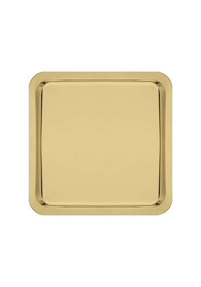 2 Li Gold Kare Paslanmaz Çelik Sunum Tepsisi 21x21 Cm Düz Çay Kahve Pasta Tatlı Servis Tepsisi Seti Altın