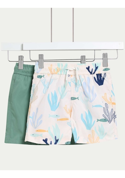 Marks & Spencer 2'li Deniz Manzaralı Erkek Çocuk Deniz Şortu (2–8 Yaş) T88004006W Çok Renkli