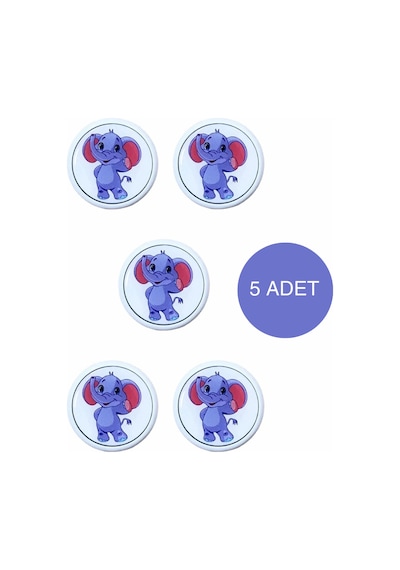 5 Adet Fil Çocuk Odası Mobilya Kulbu Seti - Abs Plastik Tekli Düğme Dolap ve Çekmece Kulpları Mor