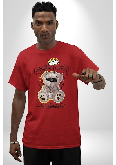 Gerçeklikten Uzak Tutun Pamuklu Bisiklet Yaka Unisex Oversize Boyfriend Dijital Baskılı Kırmızı T-shirt Kırmızı