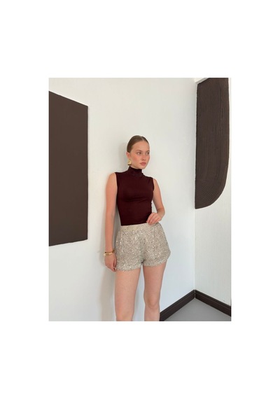 Verymoda Pullu File Şort D3133 Taş