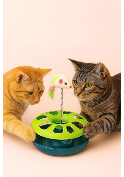 Tineke Çıngarak Toplu Yaylı Fareli Kedi Çember Oyuncağı Kedi Eğlence Aksesuarı Kedi Oyun Çemberi