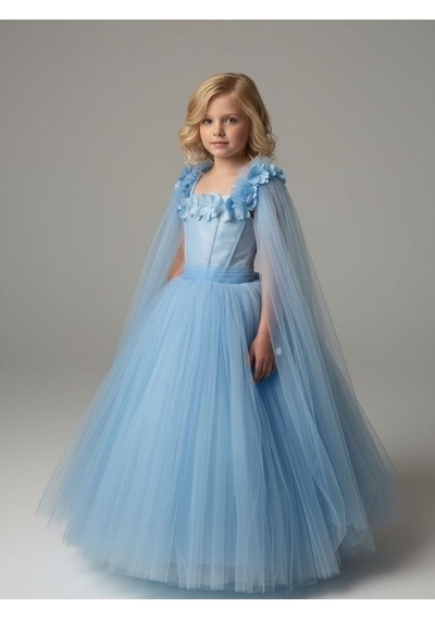 Zekids Kız Çocuk Kol Detaylı Prenses Model Abiye Elbise-17245 Mavi