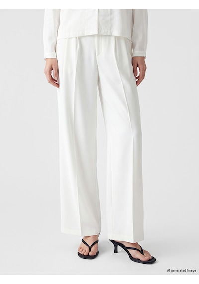 Lcw Modest Ekru Loose Fit Keten Görünümlü Kadın Pileli Pantolon