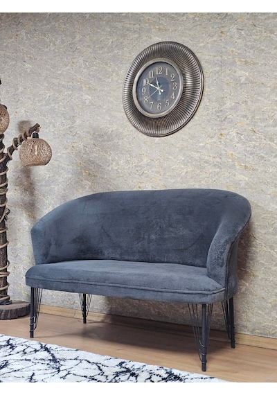 Zafir İkili Teddy Siyah Boyalı Telli Ayak Çay Seti Koltuk İkili Berjer , Balkon, Salon, Ofis Füme