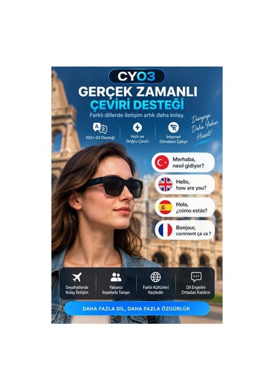 Cy03 Akıllı Kameralı Gözlük 8 Mp 1080p Video Kayıt Bluetooth Wifi Aı Çeviri Destekli